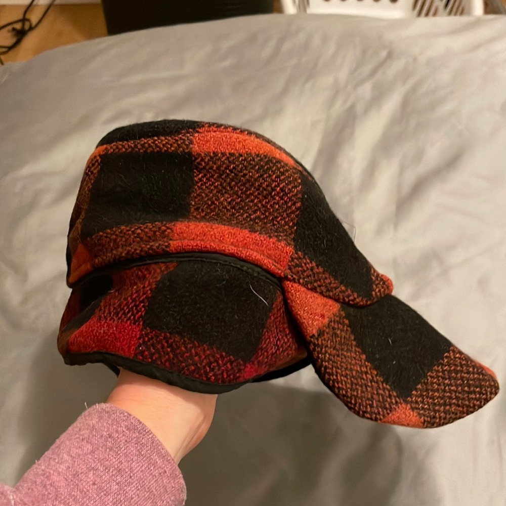 Vintage red & black checkered wool hunting cap